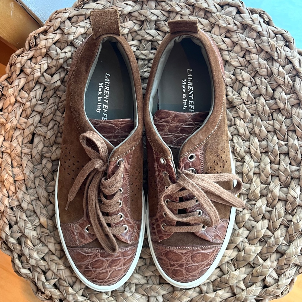 Laurent Effel St Barths Brown leather and crocodile sneaker